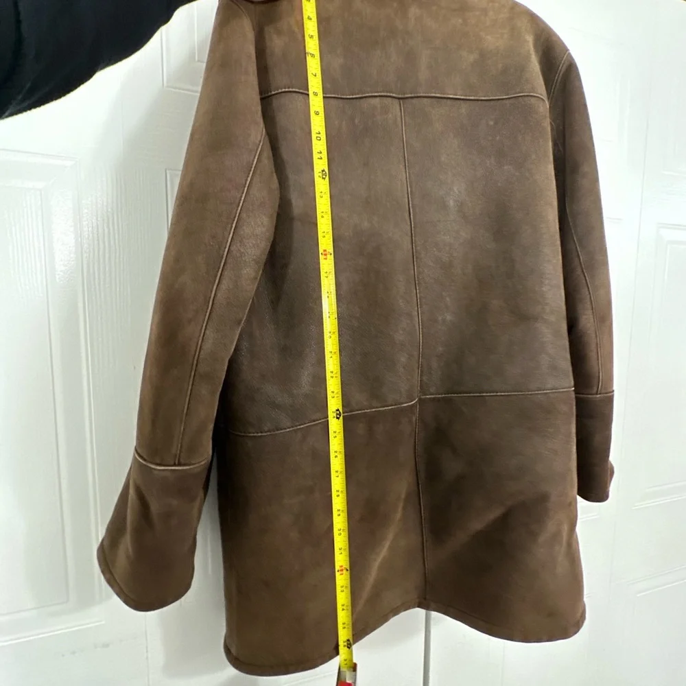 Men's Brown Shearling Pea Coat - Picture 7 of 9